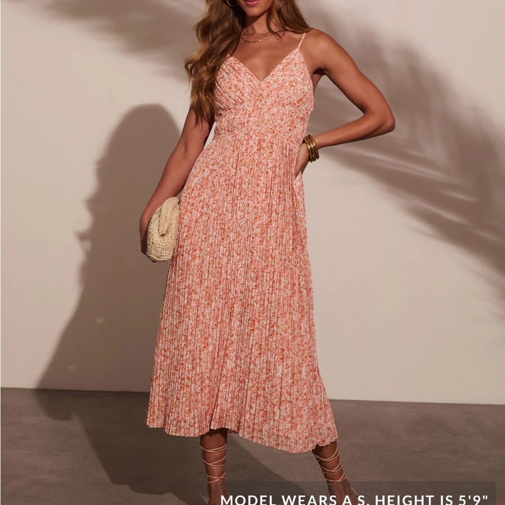 Sunset Kiss Pleated Floral Midi Dress